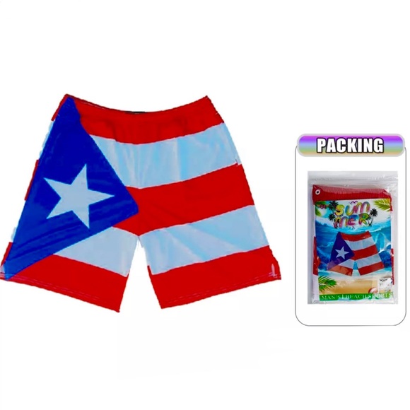 Puerto Rico Shorts Color flag Block Swim Trunks Swimsuit - Picture 2 of 3